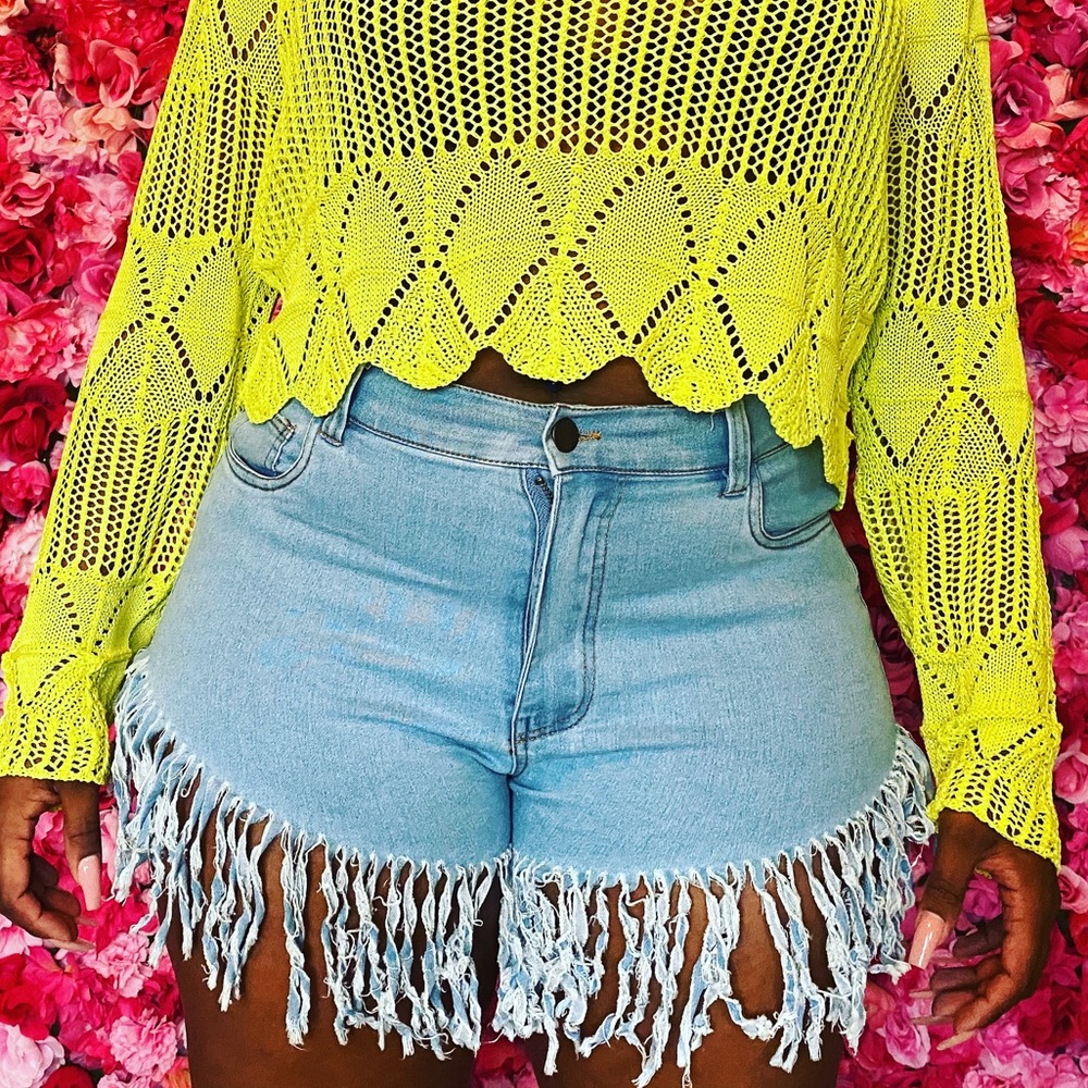 Fringe denim shorts